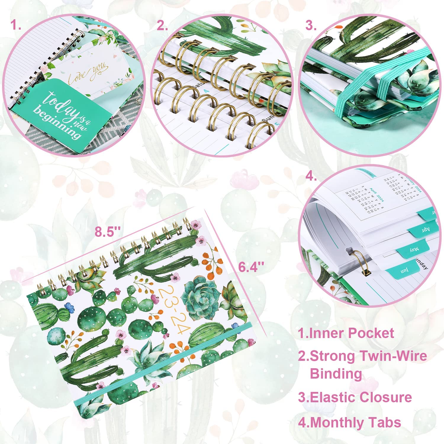 2023-2024 Planner - Planner 2023-2024, Weekly & Monthly Planner, Jul 2023 - Jun 2024, 8.5" x 6.4", Planner with Hardcover, Twin - Wire Binding, Monthly Tabs, Inner Pocket, Elastic Closure, Daily Organizer - Image 6